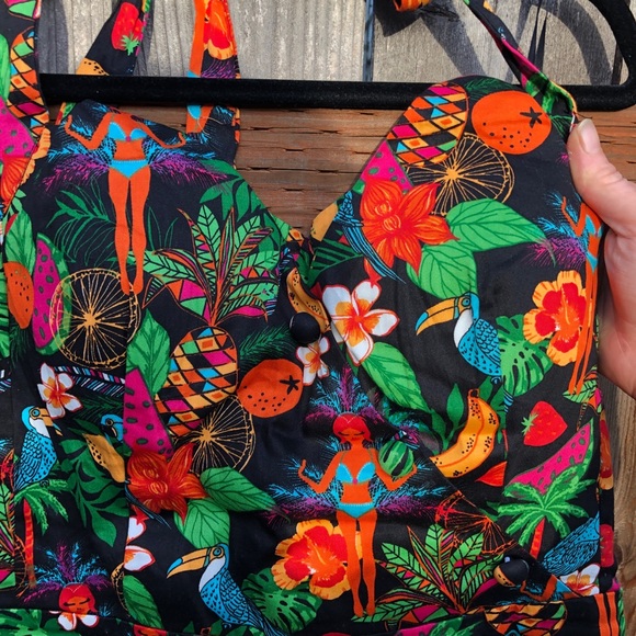 Lindy Boo Tiki Print Pencil Halter Dress US 12 - Picture 6 of 7